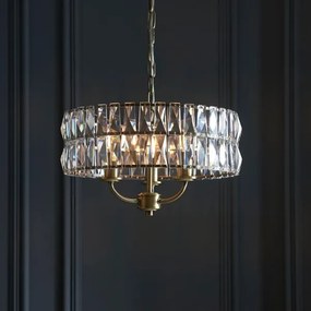 Endon 106243 - Candelabru suspendat pe lanț CLIFTON, 3 x E14, 6 W, 230 V, Ø 38,5 cm, alamă/sticlă clară