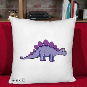 Perna Personalizata Stegozaur Mov, 40x40 cm, Alb Pufos, Husa Detasabila, Perna Inclusa, BEKZ®