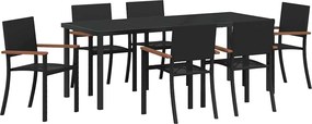 vidaXL Set de masă pentru grădină 7 pcs Negru