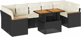 vidaXL Set mobilier grădină perne 8 piese negru, poliratan/lemn acacia