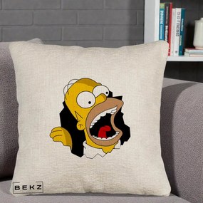 Perna Personalizata Homer Simpson Surpriza, 40x40 cm, Bej Canapea, Husa Detasabila, Perna Inclusa, BEKZ®