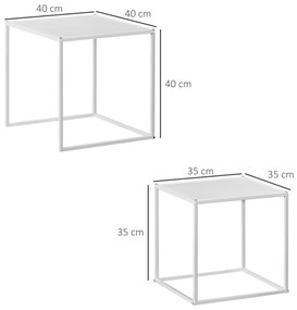 Set de 2 masute de cafea patrate stivuibile HOMCOM, masute laterale si de living din otel, alb | Aosom RO