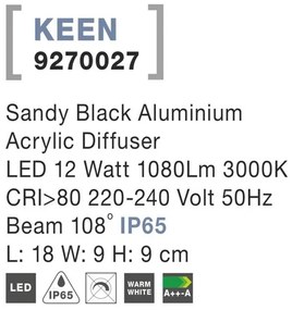 Aplica perete LED de exterior IP65 KEEN NVL-9270027
