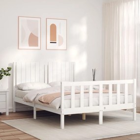 3192947 vidaXL Cadru de pat cu tăblie, alb, 140x200 cm, lemn masiv