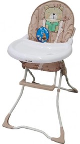 Scaun de masa pentru copii si bebe Baby Care™ CH ,Pliabil, Centura de siguranta, Sezut comfortabil, Masuta detasabila, Model Ursulet , Beige