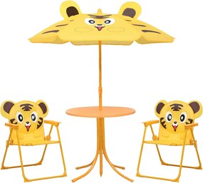 vidaXL Set bistro de grădină pentru copii, cu umbrelă, 3 piese, galben