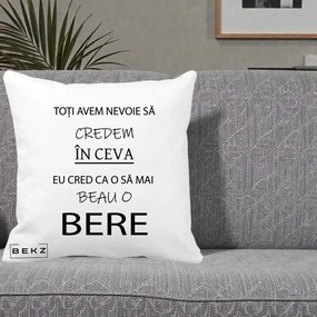 Perna Decorativa Eu Cred ca mai Beau o Bere, 40x40 cm, Alba Mata, Husa Detasabila, Perna Inclusa, BEKZ®