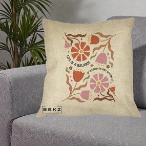 Perna Decorativa Life is a Balance Floral, 40x40 cm, Crem, Husa Detasabila, Perna Inclusa, BEKZ®