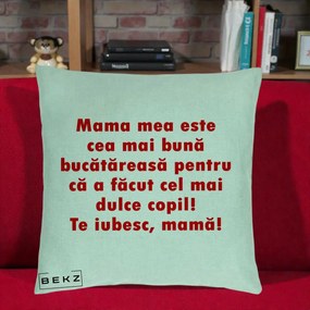 Cadou pentru Mama - Perna Personalizata Mama cea Mai Buna Bucatareasa, 40x40 cm, Verde Menta, Husa Detasabila, Perna Inclusa, BEKZ®