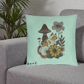 Perna Decorativa Pisica Vintage Florala Boho, 40x40 cm, Verde Menta, Husa Detasabila, Perna Inclusa, BEKZ®