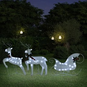 342682 vidaXL Decor de Crăciun cu reni și sanie, 60 LED-uri, alb, exterior