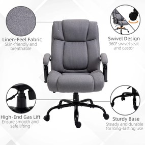 Vinsetto Scaun de birou, Scaun de șef ergonomic, Scaun de birou căptușit cu brațe, Scaun rotativ cu înălțime reglabilă și funcție de legănare, aspect de in, rezistent până la 220 kg, Gri deschis | Aosom Romania