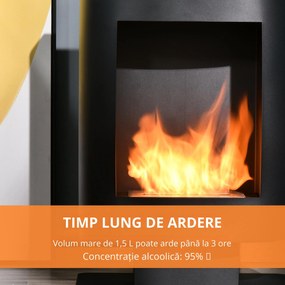 Semineu portabil HOMCOM, fara aerisire, cu arzatoare cu bioetanol de 0.9L/3 ore, incalzitoare cu baza din otel 2000W pentru interior/exterior, Negru