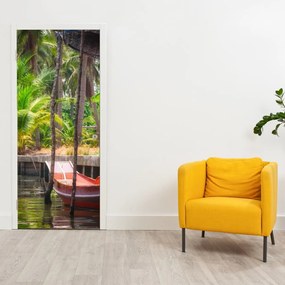 Fototapet pentru ușă - Baca de lemn pe canal (95x205cm)