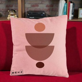 Perna Decorativa Geometric Boho Semicercuri Brun, 40x40 cm, Roz, Husa Detasabila, Perna Inclusa, BEKZ®
