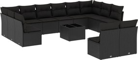 vidaXL Set mobilier de grădină cu perne, 13 piese, negru, poliratan