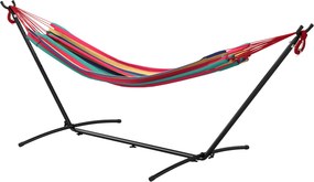 Outsunny Hamac cu Suport 310x117 cm pentru Camping cu Înălțime Reglabilă și Geantă de Transport, Capacitate 120 kg, Dungi Portocalii și Roșii | Aosom Romania