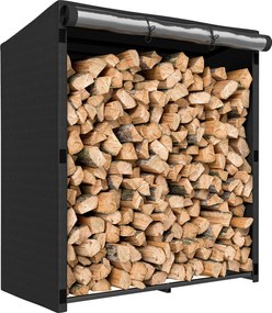 Outsunny Raft pentru lemne, suport pentru lemne din oțel, husă din material, sarcină 300 kg, 140 x 70 x 154 cm, Negru | Aosom Romania