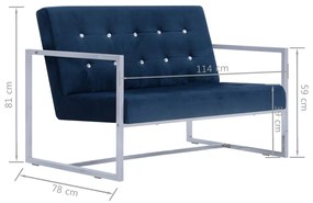Canapea cu 2 locuri cu brate, albastru, crom si catifea Albastru