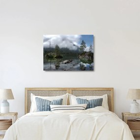 Tablou pe sticlă cu pomi în lac (70x50 cm)