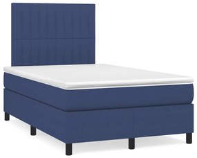 vidaXL Pat cu arcuri, saltea și LED, albastru, 120x190 cm, textil