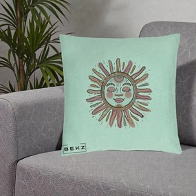 Perna Decorativa Soare Roz Tribal, 40x40 cm, Verde Menta, Husa Detasabila, Perna Inclusa, BEKZ®