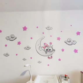 INSPIO Autocolant pentru camera copiilor - pui de bufniță roz-gri