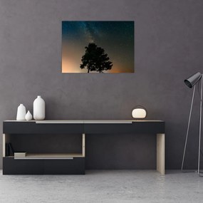 Tablou pe sticlă cu cerul nocturn și copaci (70x50 cm)