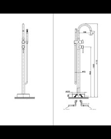 Baterie cada freestanding din alama sanitara, negru mat, cu set dus 117,2 cm, LaVita Verdi Negru