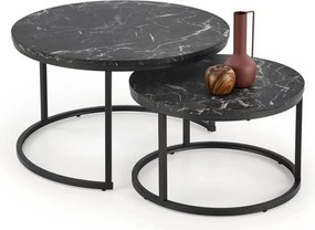 Set 2 masute cafea JAVA, negru cu efect de marmura/negru