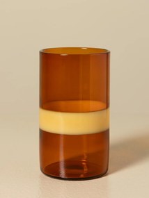 Set 4 pahare din sticlă borosilicată bicoloră, verde și portocaliu cu bordură galbenă, 11 × 6 cm, „Twiggy"