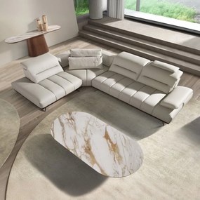 Coltar LUX design italian cu sezlong stanga Cowhide gri deschis