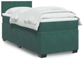 3288507 vidaXL Pat box spring cu saltea, verde închis, 90x200 cm, catifea