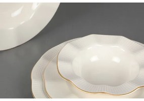 Set de veselă 24 piese, porțelan alb cu detalii aurii