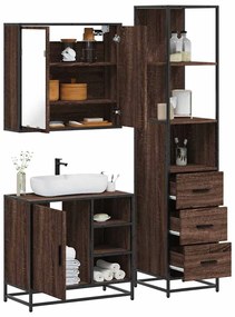 vidaXL Set mobilier de baie, 3 piese, stejar maro, lemn prelucrat
