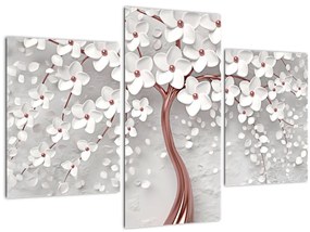 Tablou - Imaginea copacului alb cu flori albe, rosegold (90x60 cm)