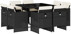 vidaXL Set mobilier de grădină cu perne, 9 piese, negru, poliratan