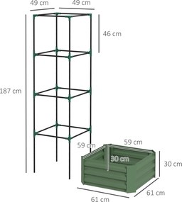 Outsunny Jardinieră cu spalier reglabil, ladă de flori cu cușcă pentru roșii din oțel galvanizat 61 x 61 x 187 cm verde | Aosom Romania
