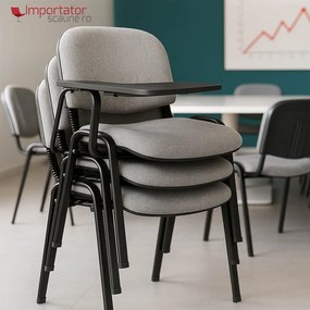 Scaun conferință gri HRC 606 cu măsuță rabatabilă și cadru metalic