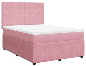 3292357 vidaXL Pat box spring cu saltea, roz, 140x200 cm, catifea