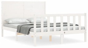 3192752 vidaXL Cadru de pat cu tăblie, alb, 140x200 cm, lemn masiv