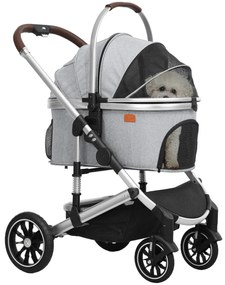 PawHut Hundewagen 3 în 1 Hundebuggy pliabil pentru pisici până la 10 kg Katzenbuggy cu pernă, suport pentru băuturi Gri deschis | Aosom Romania