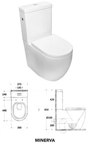 Set vas WC Fluminia, Minerva, stativ, rimless cu rezervor si capac soft-close si easy off inclus