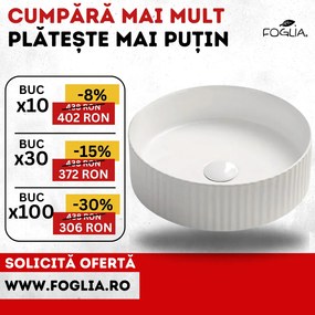 Lavoar rotund pe blat, cu riflaje 3D, alb lucios, Imperial Foglia Alb lucios