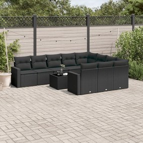 vidaXL Set canapele de grădină cu perne, 11 piese, negru, poliratan
