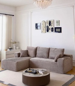 Canapea Colțar Premium Memory Foam HD 270x170x70 cm | Material Plusat Reiat cu Dungi Groase (Culoare: Negru)