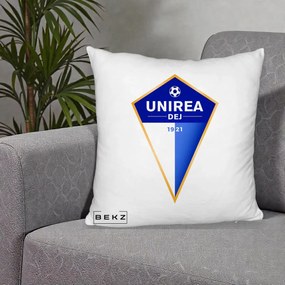 Perna Personalizata Unirea Dej 1921 Fotbal, 40x40 cm, Alb Pufos, Husa Detasabila, Perna Inclusa, BEKZ®