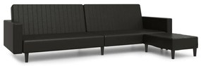 3081882 vidaXL Canapea extensibilă 2 locuri şi taburet, negru, piele ecologică