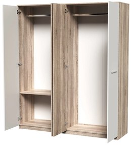 Dormitor Luiza 4U5P, culoare sonoma / alb, cu pat standard 140 x 200 cm, dulap cu 4 usi, comoda si 2 noptiere