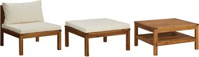 vidaXL Set mobilier grădină perne alb crem, 3 piese, lemn masiv acacia